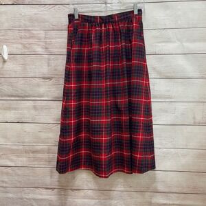 VINTAGE LADY THOMSON WOOL MIDI SKIRT IN RED AND BLUE PLAID